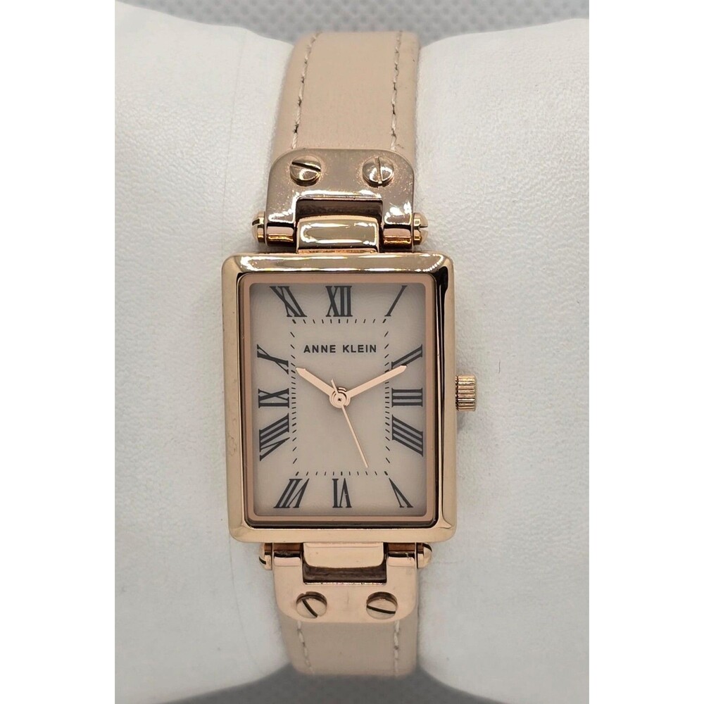 Women's Anne Klein AK/3752 Taupe Dial Rose Gold Case Tan Leather Strap Watch 03 - Picture 1 of 9